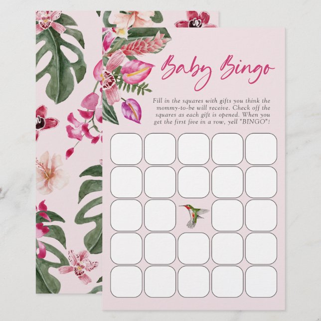 Jeu de bingo bébé tropical (Devant / Derrière)