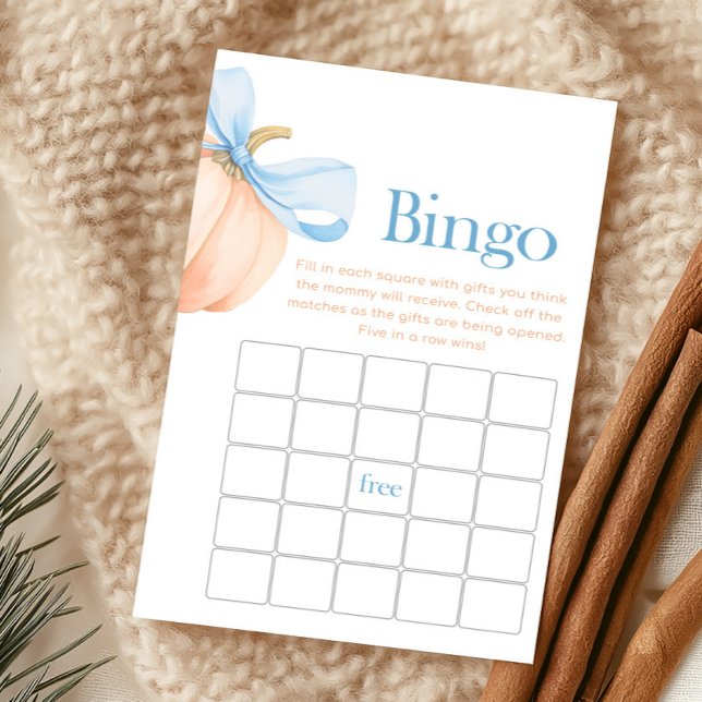 Jeu de bingo Citrouille Orange Ruban Bleu (Little Pumpkin Bow Baby Shower Bingo Game)