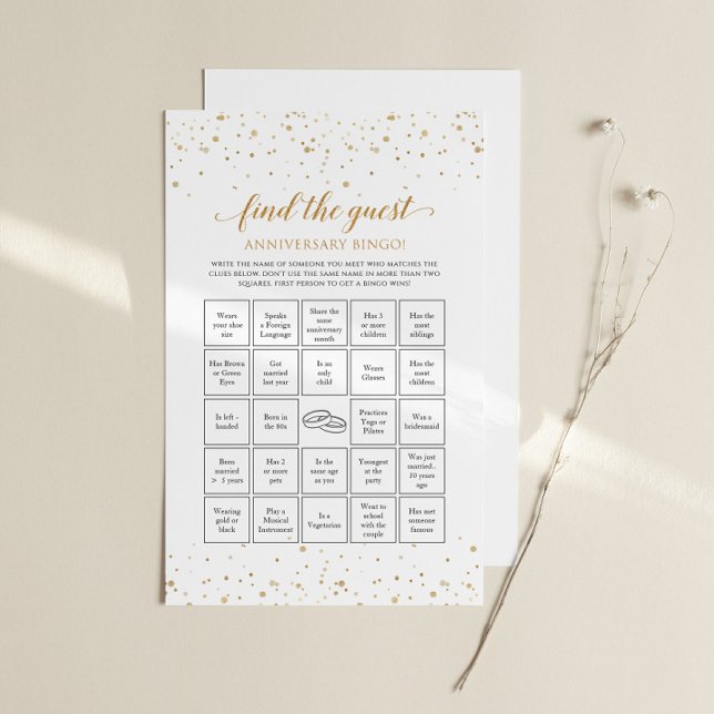 Jeu de bingo d'anniversaire à confettis dorés - GA (Anniversary Game Bingo)