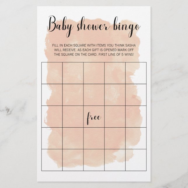 Jeu de Bingo de Baby shower d'aquarelle rose vif (Devant)