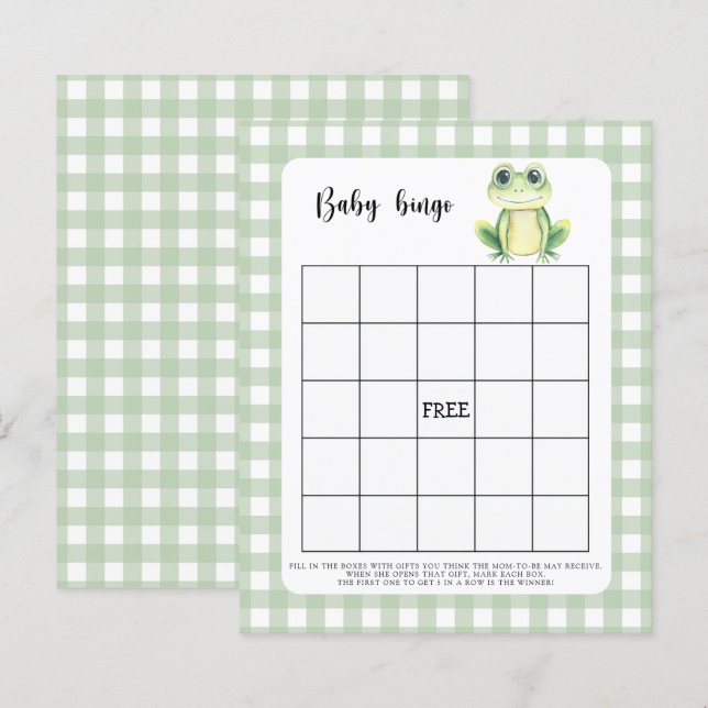 Jeu de bingo de Baby shower de grenouille (Devant / Derrière)