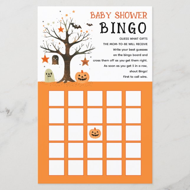 Jeu de Bingo de Baby shower d'Halloween mignon et  (Devant)