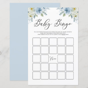 Jeu de bingo de baby shower floral aquarelle bleue