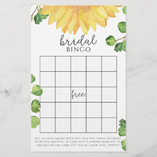 Jeu de bingo de baby shower tournesol aquarelle