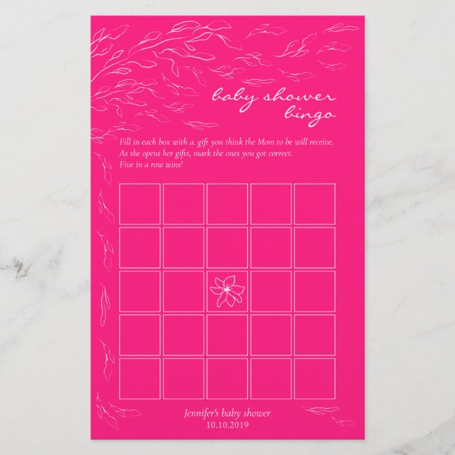 Jeu de bingo de cadeaux bébé rose chaud (Devant)
