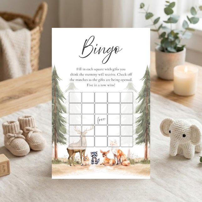 Jeu de bingo de douche d'animaux de la forêt Avent (Let the Adventure Begin Woodland Animals Baby Shower Bingo Game)