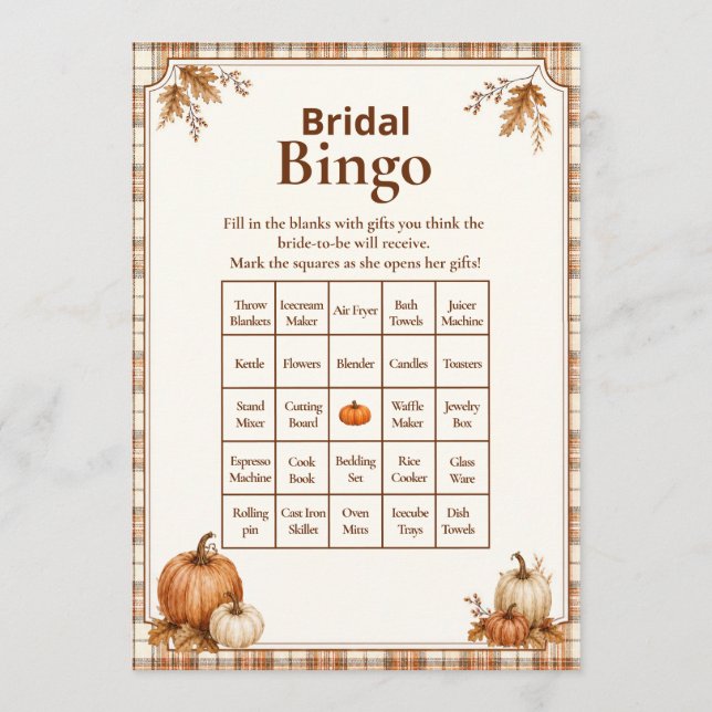 Jeu de bingo de douche de mariée à carreaux de cit (Devant)