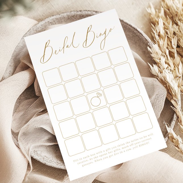 Jeu de bingo de douche de mariée en écriture moder (Gold modern script bridal shower bingo game)