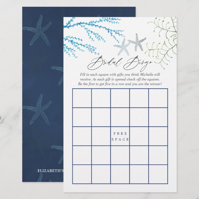 Jeu De Bingo De Douche Nautique D'Algues (Devant / Derrière)