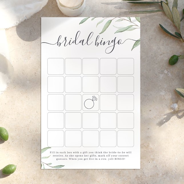 Jeu de bingo de douche nuptiale verte minime (Minimal greenery bridal shower bingo game)