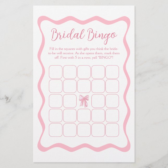 Jeu de Bingo de la Fête des mariées rose de noeud (Devant)