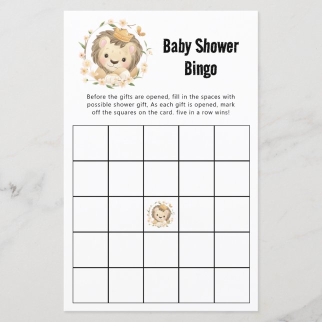 Jeu de Bingo de la jungle de Baby shower de Lion W (Devant)