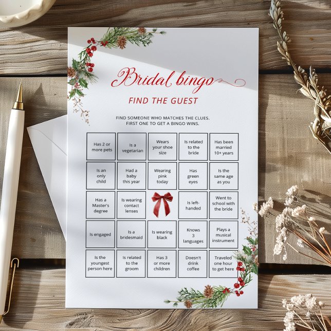 Jeu de bingo de mariage avec verdure hivernale pou (Créateur téléchargé)