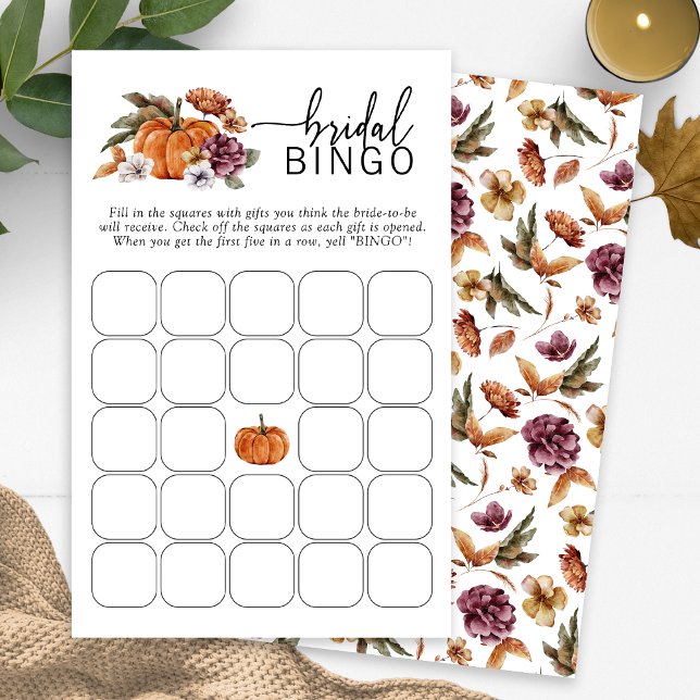 Jeu de Bingo de Mariage d'Automne (Fall Bridal Bingo Game Fall In Love Bridal Shower Pumpkin Florals by Painted Paperie)
