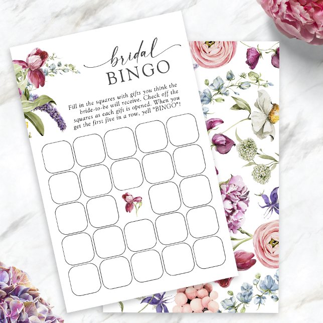 Jeu de bingo de mariage floral (Jewel Tone Floral Bridal Bingo Game Cards by Painted Paperie
)