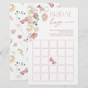 Jeu de bingo de mariage papillons rose floral