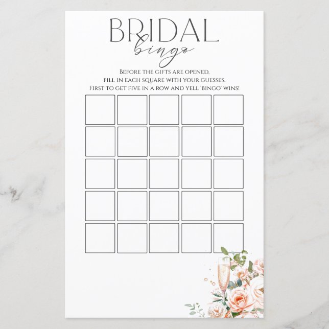 Jeu de Bingo de Mariage Pétales et Prosecco (Devant)