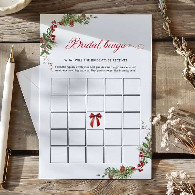 Jeu de Bingo de mariage ruban rouge de verdure d'h (Créateur téléchargé)