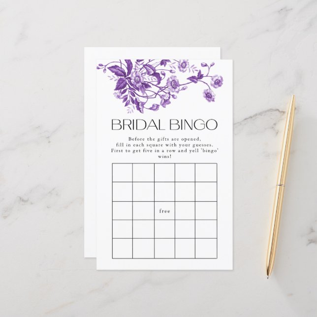 Jeu de bingo de mariée violet de toile française (Devant/Arrière en situation)