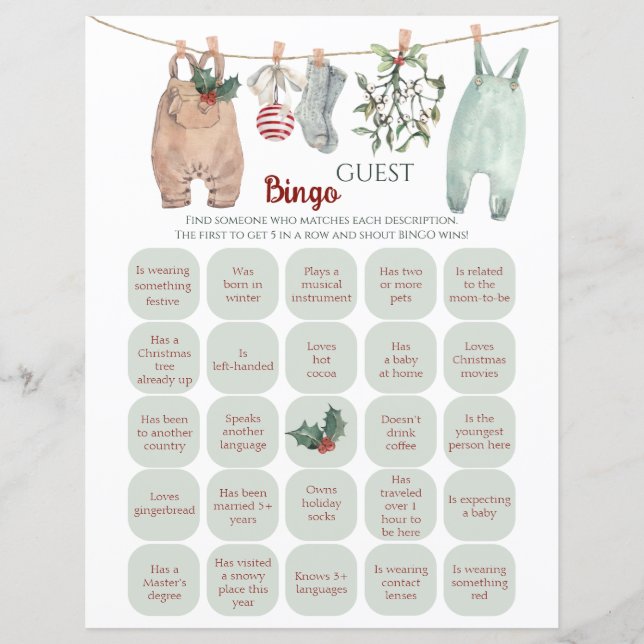 Jeu de Bingo des invités aux vêtements de Noël (Devant)