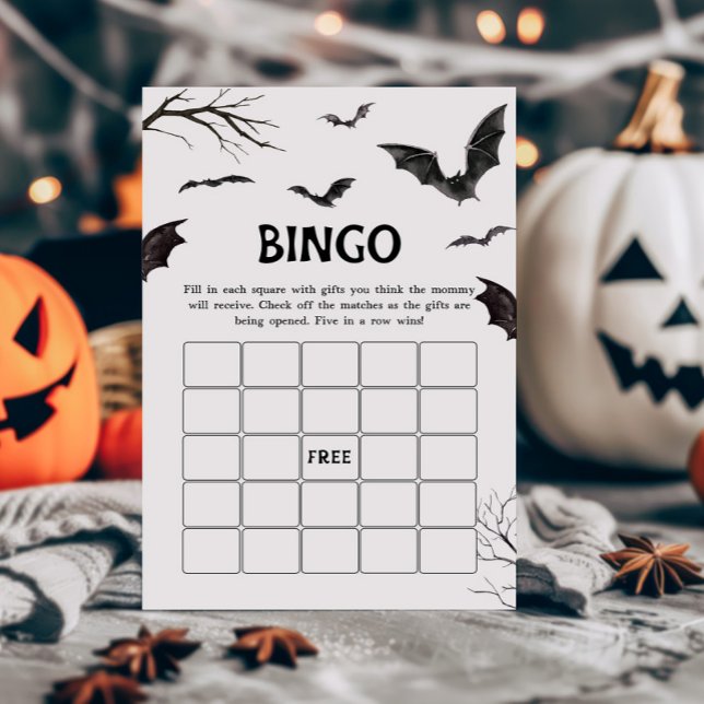 Jeu de Bingo d'Halloween noir et blanc Bats (Black and White Bats Baby Shower Bingo Game)
