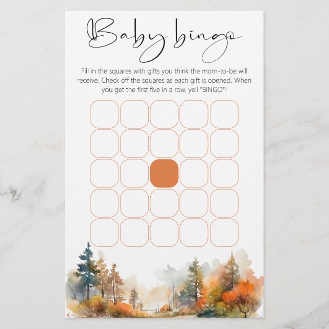 Jeu de bingo du baby shower forestier d'automne (Devant)