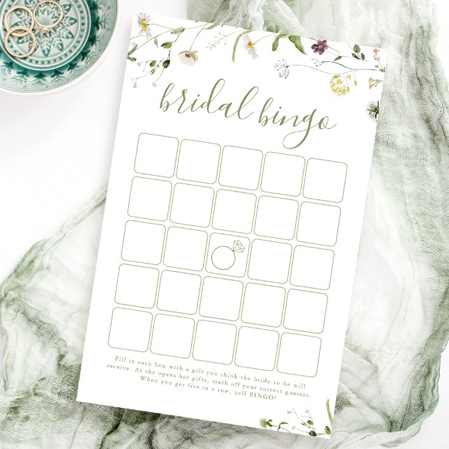 Jeu de bingo élégant de fleurs sauvages pour une d (Elegant Wildflower Rustic bridal shower bingo game)