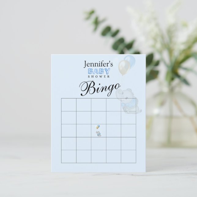 Jeu de Bingo Eléphant Bleu Baby Shower (Debout devant)
