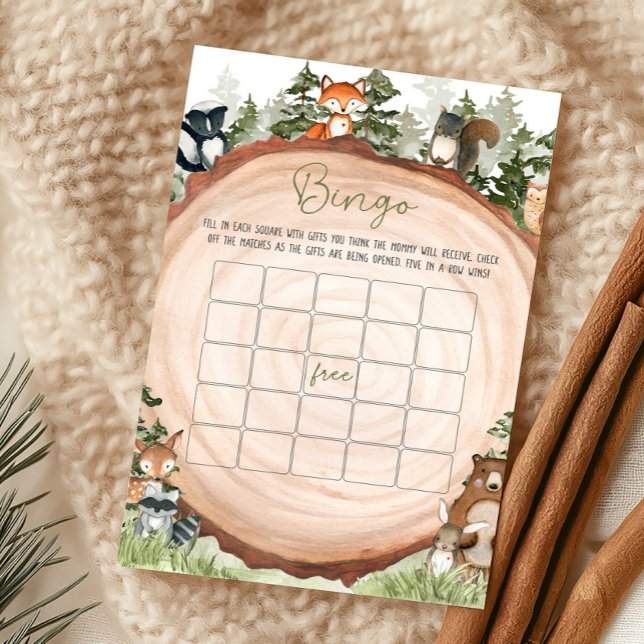 Jeu de bingo en tranches de bois sur les animaux d (Boy Woodland Animals Baby Shower Bingo Game)