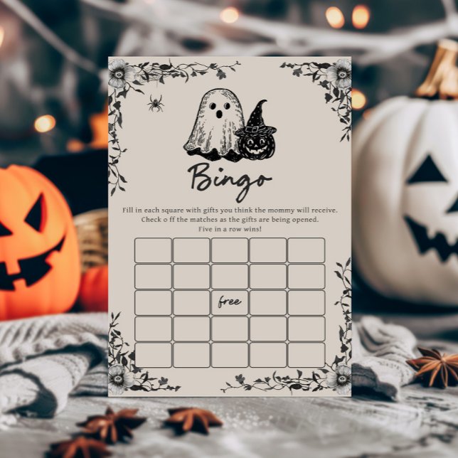 Jeu de bingo gothique vintage Halloween (Black Floral Gothic Little Boo Baby Shower Bingo Game)