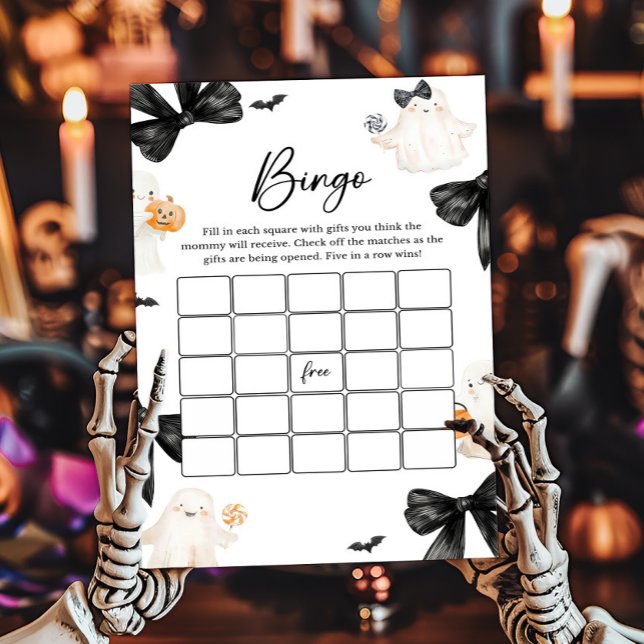Jeu de bingo Halloween Ghost Little Boo (Black Bow Little Boo Halloween Baby Shower Bingo Game)