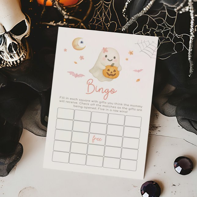 Jeu de Bingo Halloween Rose Little Boo (Girl Little Boo Baby Shower Bingo Game)
