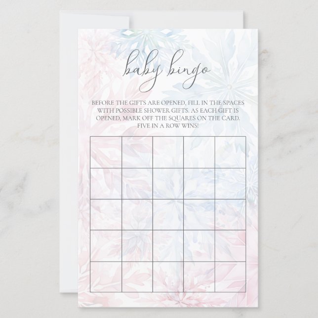 Jeu de Bingo Hiver Rose Bleu Flocon de Neige  (Devant)