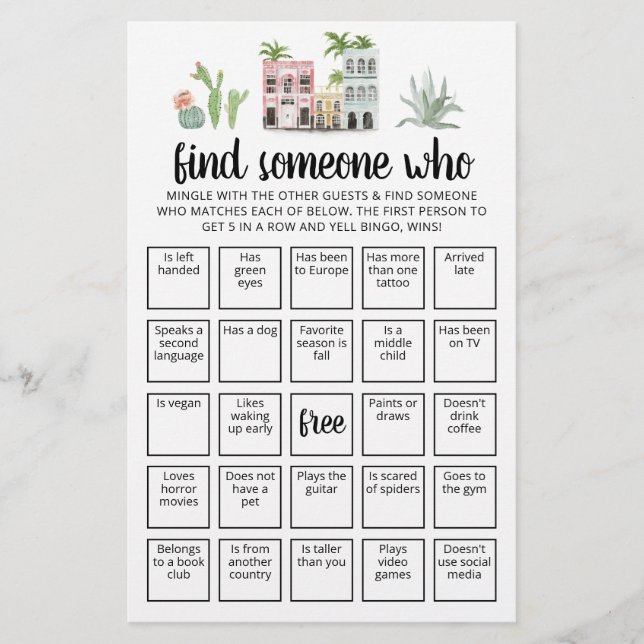 Jeu de bingo modifiable 'Trouvez quelqu'un qui...' (Devant)