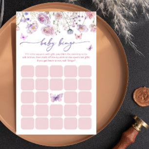 Jeu de Bingo Papillon violet et Baby shower rose