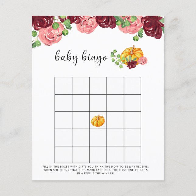 Jeu de bingo pour baby shower automne citrouille (Devant)