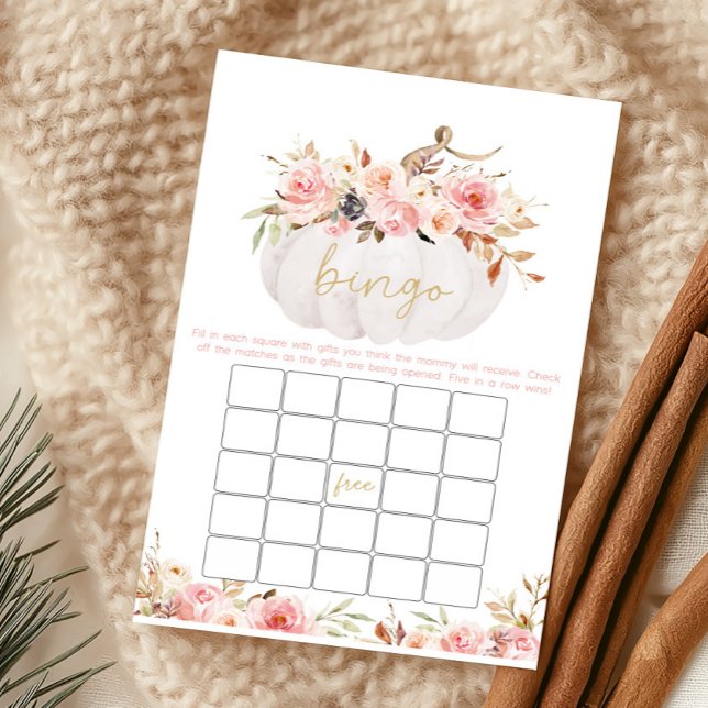 Jeu de bingo pour baby shower avec citrouille flor (Girl Fall Pumpkin Baby Shower Bingo Game)