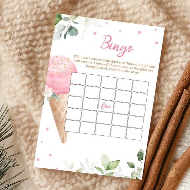 Jeu de Bingo pour Baby Shower avec de la Glace Ros (Girl Ice Cream Baby Shower Bingo Game)