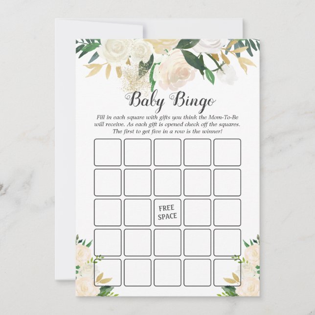 Jeu de bingo pour Baby Shower avec des roses flora (Devant)