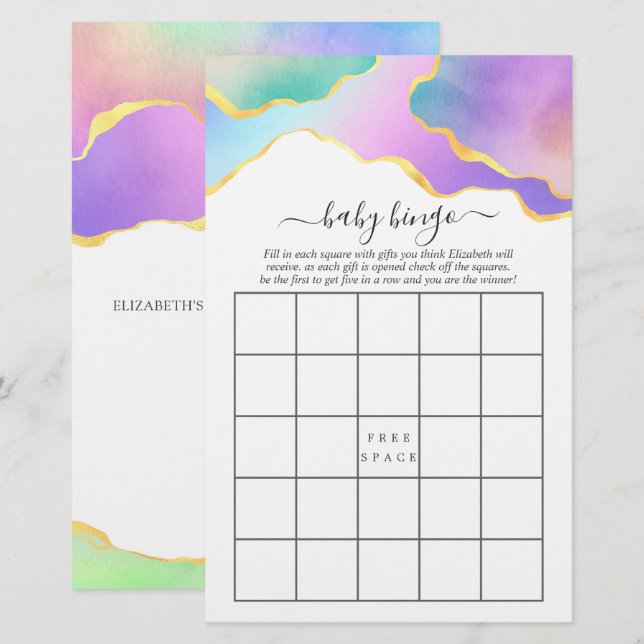 Jeu de Bingo pour Baby Shower avec Pierre d'Agate  (Devant / Derrière)