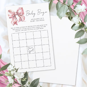Jeu de Bingo pour Baby Shower avec un Nœud Rose