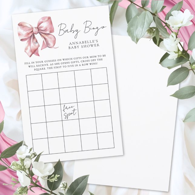 Jeu de Bingo pour Baby Shower avec un Nœud Rose (Pink Bowl Baby Shower Bingo Game)