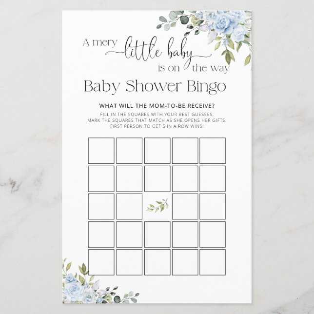 Jeu de Bingo pour Baby Shower Botanique Bleu Douce (Devant)