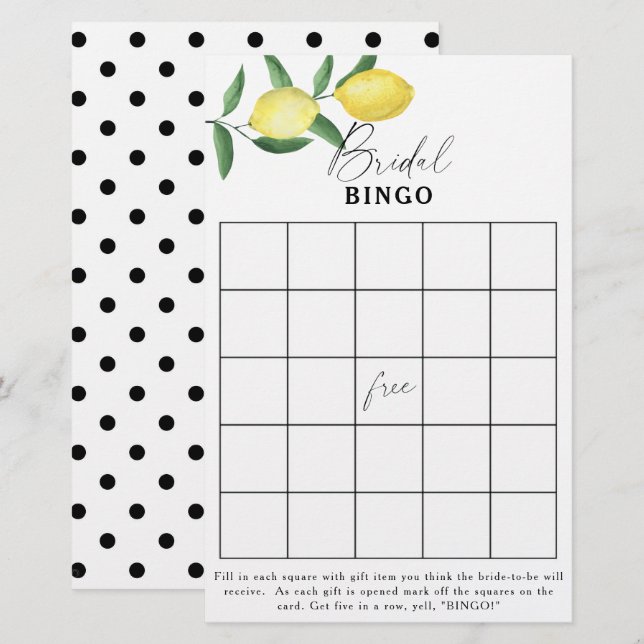 Jeu de bingo pour baby shower - Citron (Devant / Derrière)