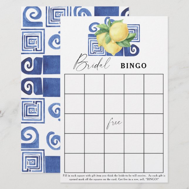 Jeu de bingo pour baby shower - Citron (Devant / Derrière)
