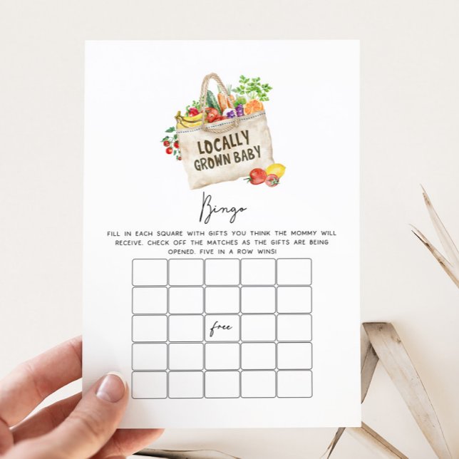 Jeu de bingo pour baby shower de bébé cultivé loca (Locally Grown Baby Shower Game)