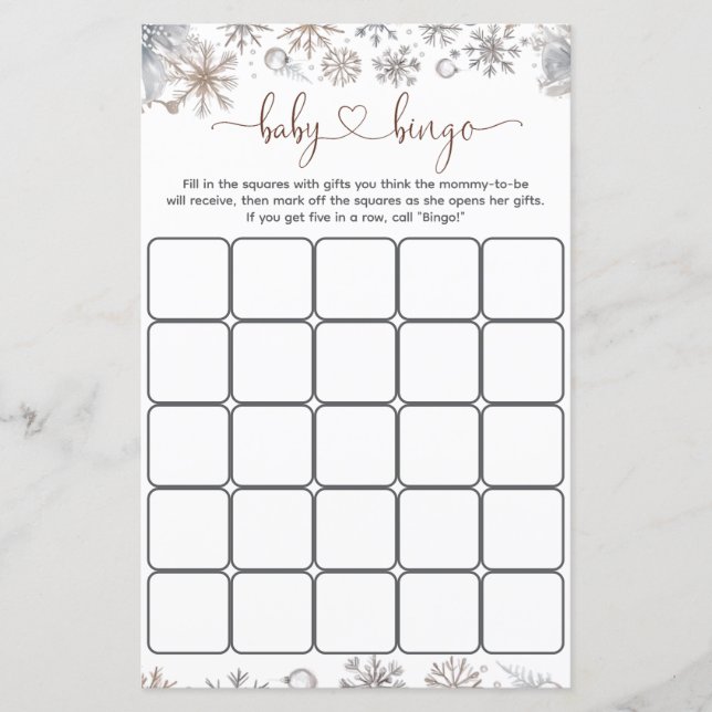 Jeu de bingo pour Baby Shower d'hiver (Devant)