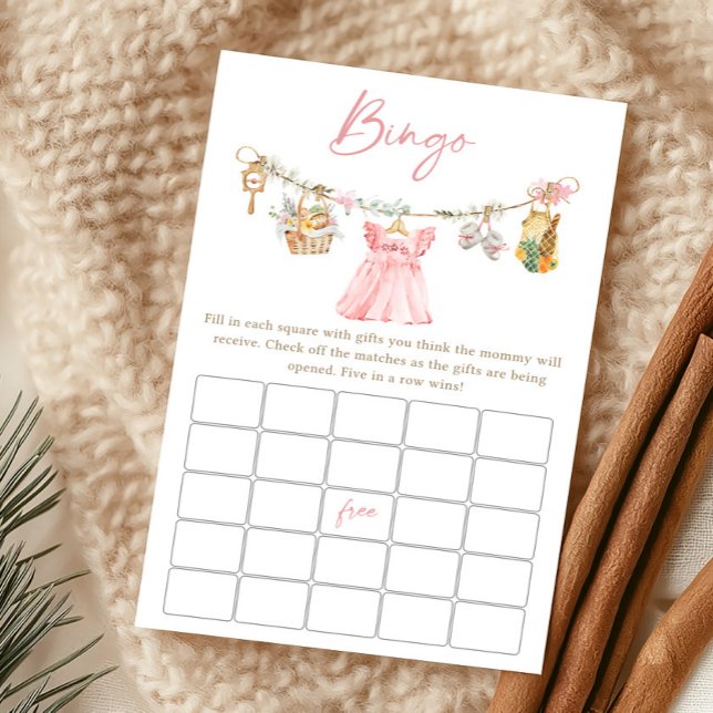 Jeu de Bingo pour Baby Shower Fille Locale (Pink Locally Grown Clothesline Baby Shower Bingo Game)