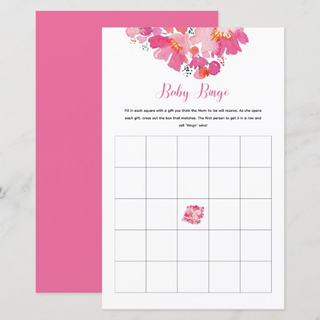 Jeu de Bingo pour Baby Shower Fleur de Bébé en Fle (Devant / Derrière)