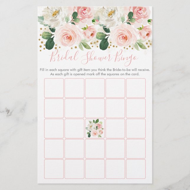 Jeu de Bingo pour Baby Shower Fleurs Rose Doré (Devant)